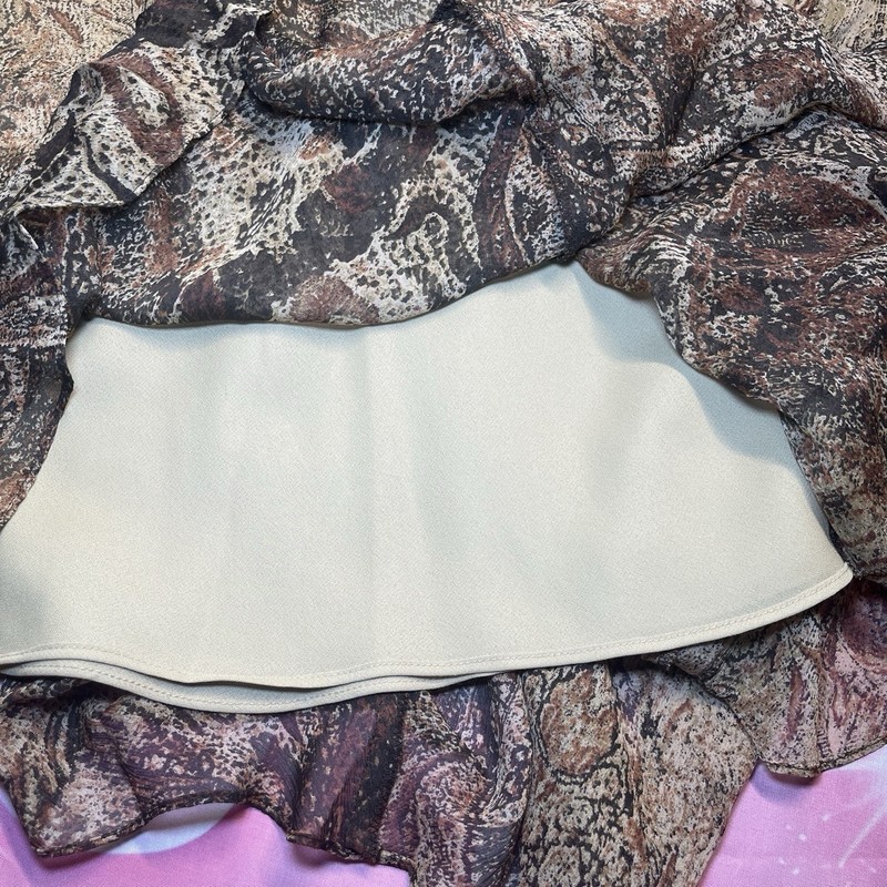 Jones New York Women’s Size 16 Brown Paisley 100% silk Lined A-Line Knee Skirt gallery