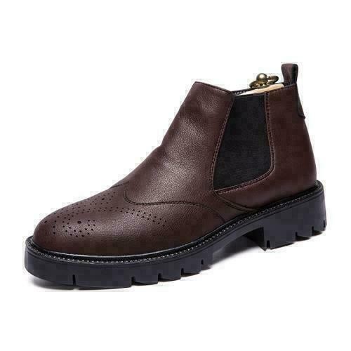 Mens Faux Leather Carved Ankle Boots Round Toe Zip Casual Work Business Shoes SZ