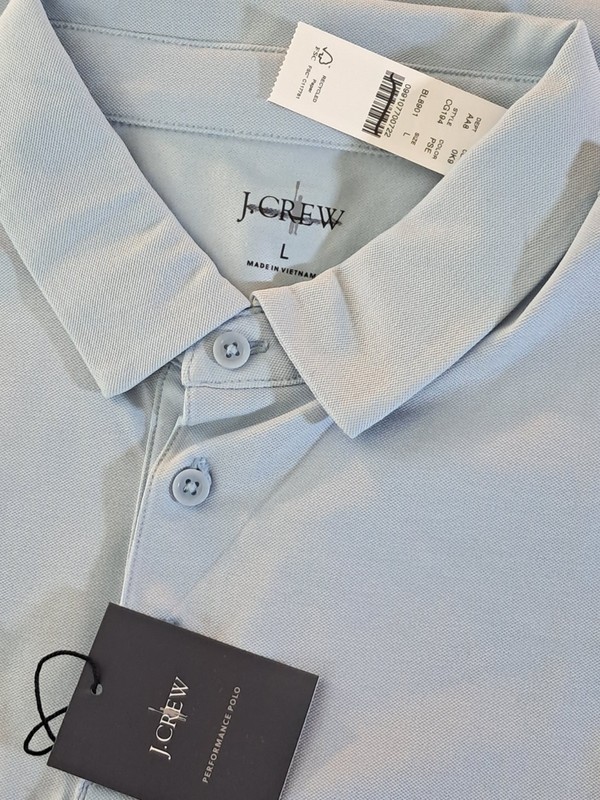 NWT J. Crew Size L Performace Pique Polo Shirt Short Sleeves Light Blue CG194