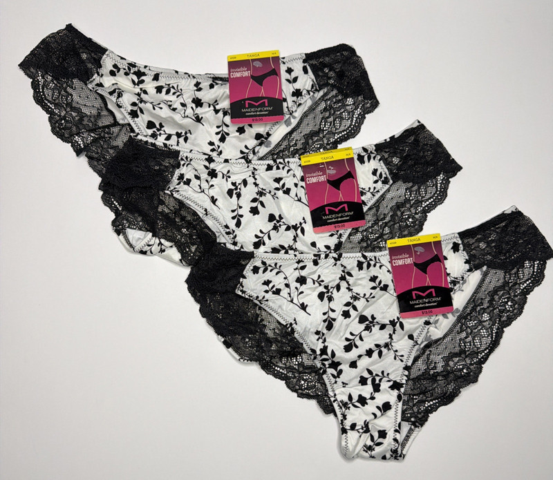 Maidenform Comfort Devotion Tanga Panties 40159 Black White Floral Print M/6 3PK