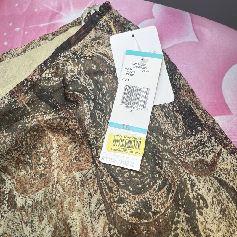 Jones New York Women’s Size 16 Brown Paisley 100% silk Lined A-Line Knee Skirt gallery