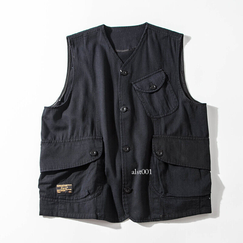 Men Loose Sleeveless Cargo Vest Multi Pockets Jackets Retro Waistcoats Work Vest gallery