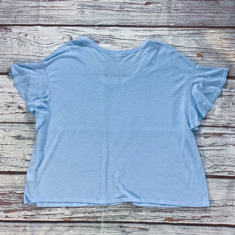 Old Navy Womens Top sz 2X Blue Short Cap Flutter Sleeve Linen Blend Lightweight gallery