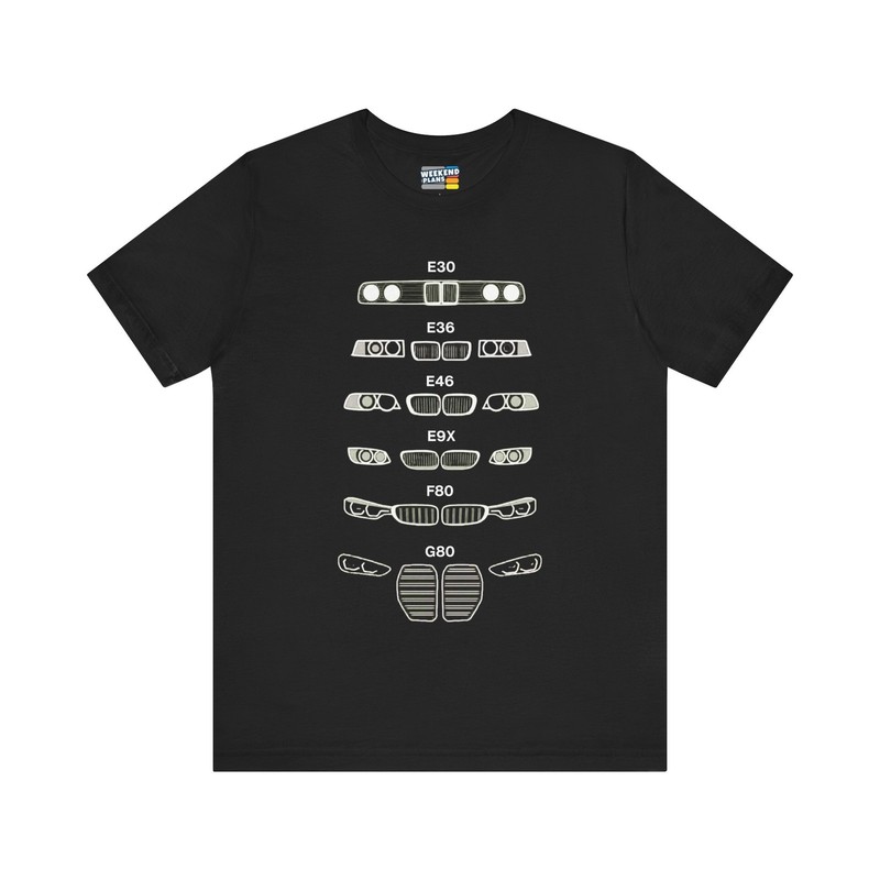 BMW M3 Generations Shirt : Evolution w/ Kidney Grilles – E30 E36 E46 E9X F80 G80