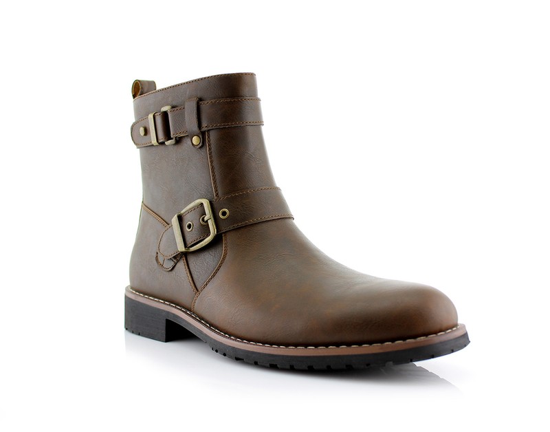 Polar Fox Men’s Zipper Motorcycle Boots Hiking Buckle Round-toe Fashion Shoes