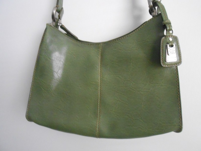 Vintage Liz Claiborne Pebble Leather Purse Handbag Green Measures 11 X 8 Inches. gallery