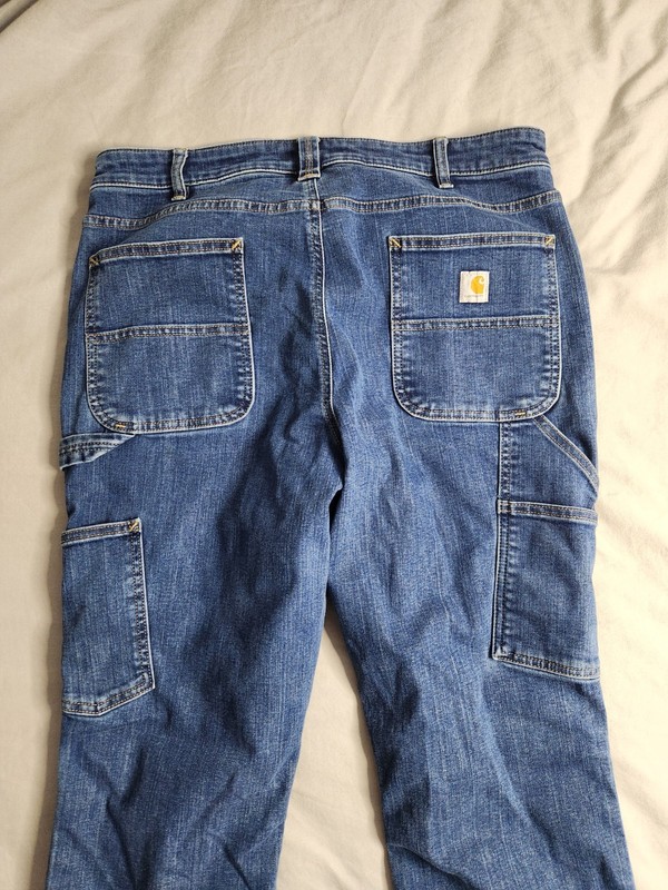 Carhartt Double Knee Rugged Flex Jeans Womens Sz 14 Short Medium Wash 103915 421 gallery