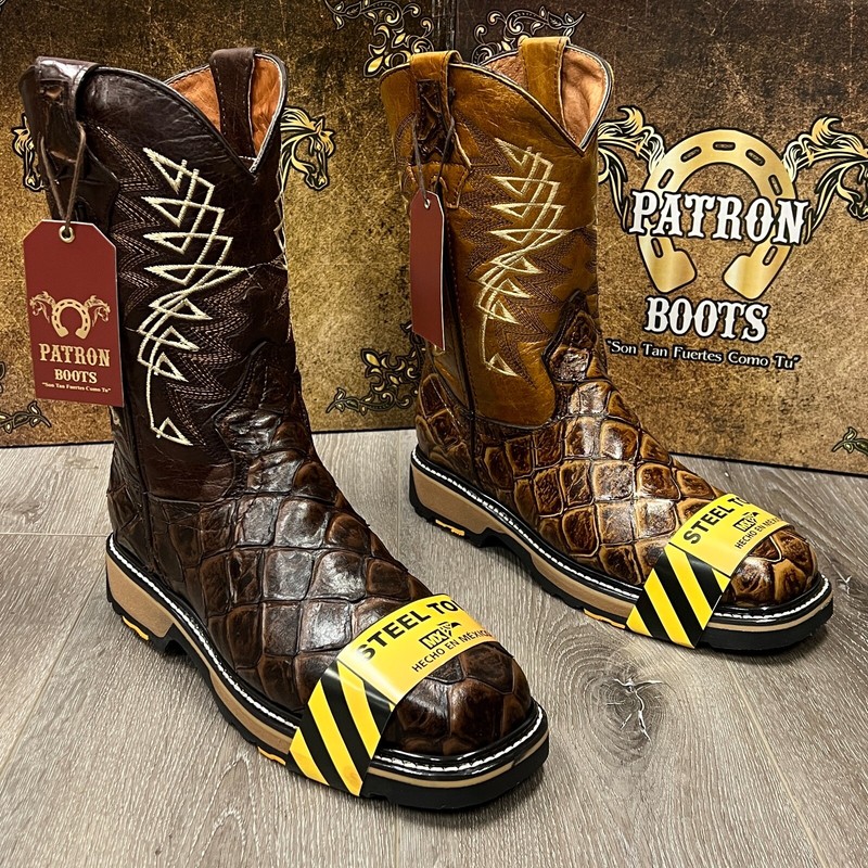 MEN’S STEEL TOE WORK BOOTS FISH PRINT SAFETY DUAL SOLE SQUARE TOE BOTAS ACERO