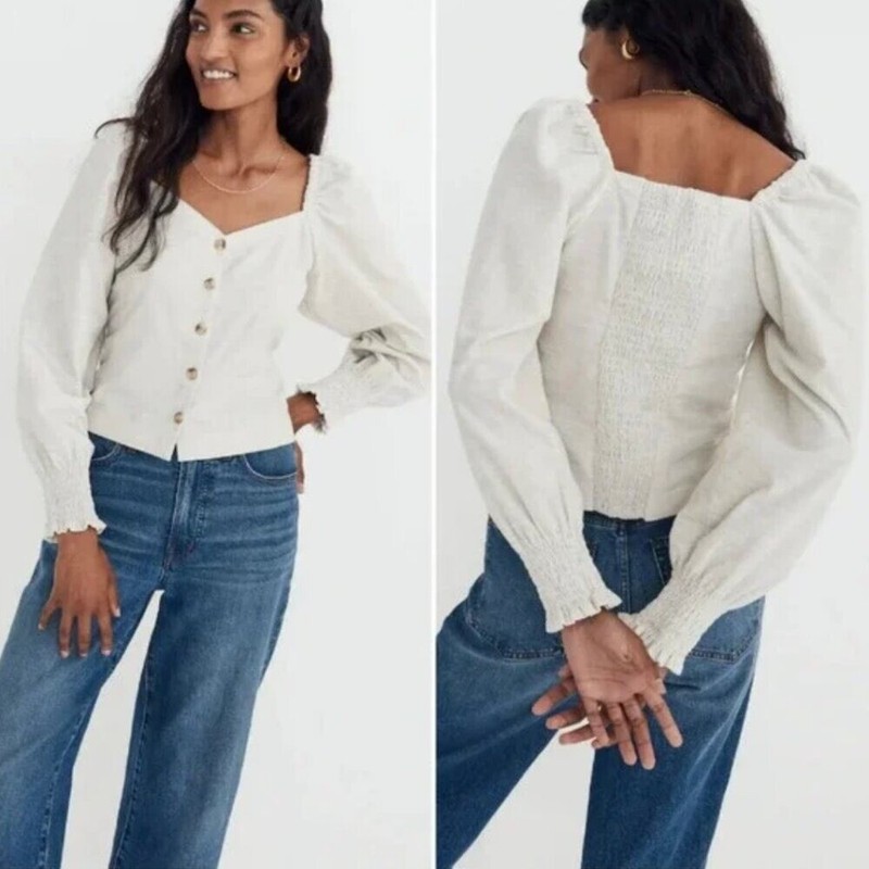 Madewell Corduroy Sweetheart Smocked-Back Top Women’s Size 6