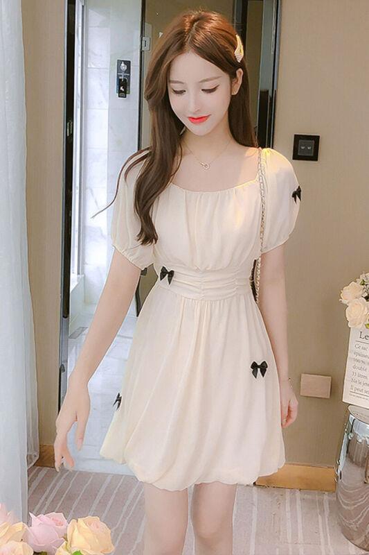 Women's Square Neck Mesh Dress Lolita Short Sleeves Summer Slim Fit Fashion OL gallery