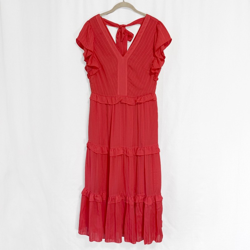 Ted Baker London Tiliana Coral Red Ruffle Tiered Midi Dress Size 3 gallery