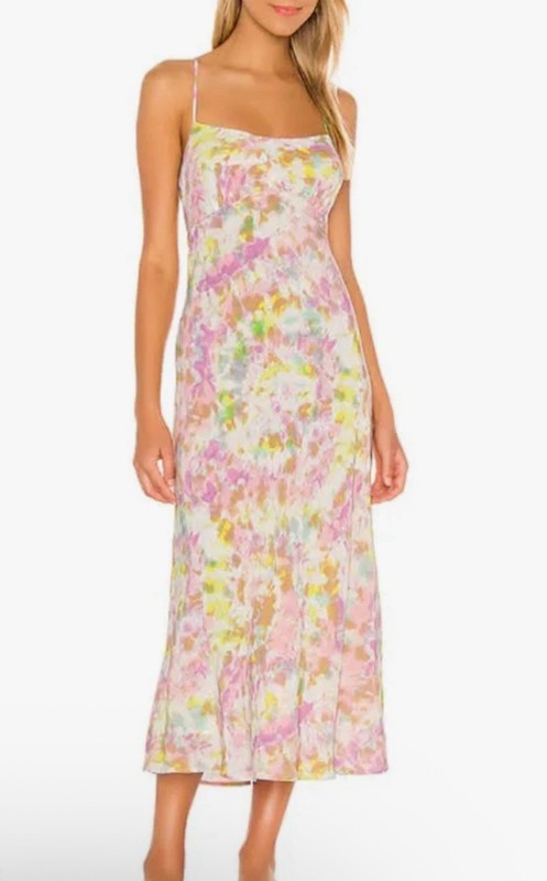 Revolve ASTR Charisma Slip Dress Tie Dye Printed Midi Pink L
