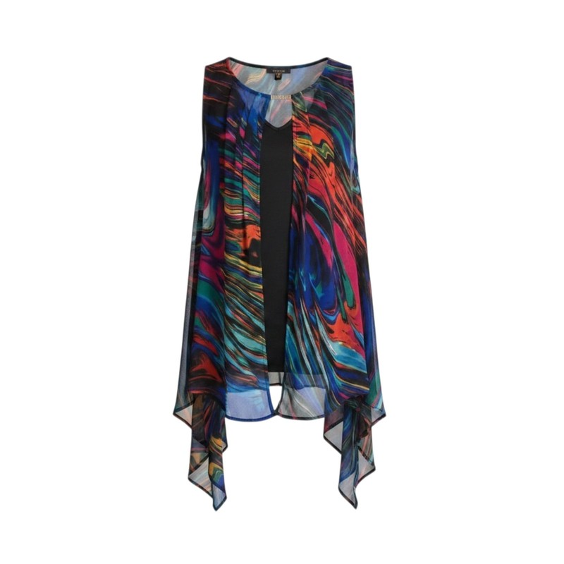 ​Cocomo Tunic Top Womens Medium M Multi Color Abstract Marble Chiffon Sharkbite