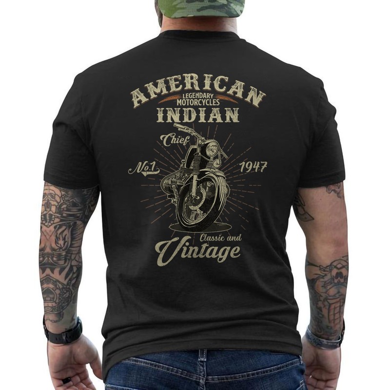 Retro American Motorcycle Indian For Old Biker Vintage Gift ON BACK T-Shirt