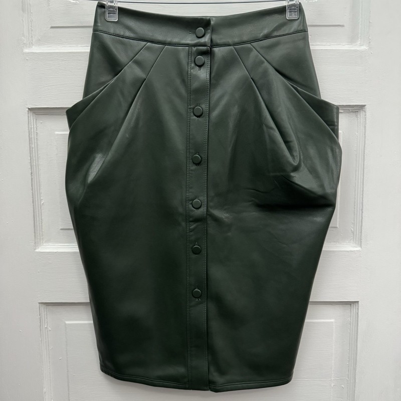 Jeannie Mai X I.N.C. Jagger Faux-Leather Draped Midi Skirt 4P Deep Green