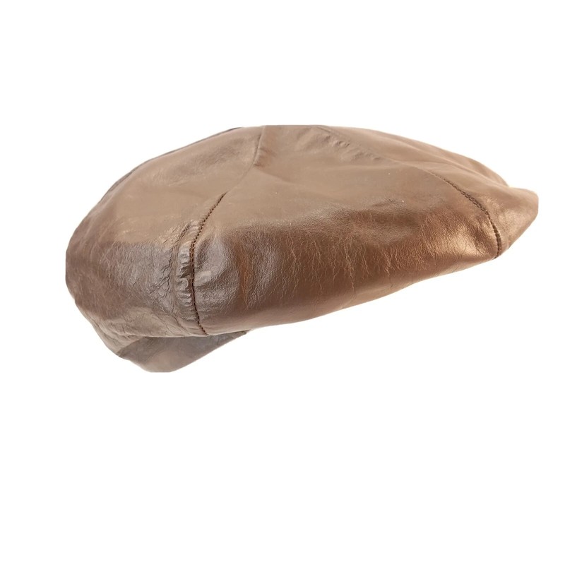 Vintage United Hatters Cabbie Newsboy Hat Cap Lambskin Leather Brown USA Medium