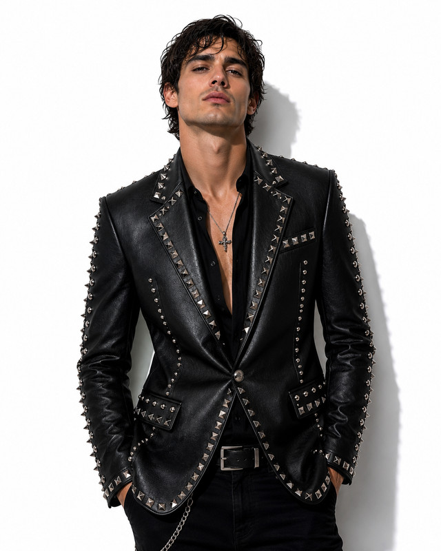 Men Black Studded Leather Blazer Jacket |Punk Rock Gothic Handmade Spike Fashion