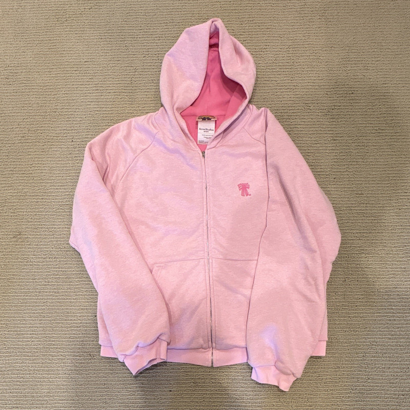 Acne Studios Sport Pink Full Zip Waffle Cotton Logo Hoodie Pockets