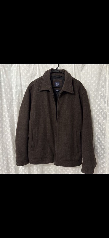 Vintage GAP Wool Bomber Jacket Men Brown Full Zip Y2K Quilt Lined 00s Teddy
