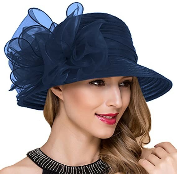 Women's Kentucky Derby Church Dress Hat Wide Brim Bridal Shower Drawstring Hat gallery