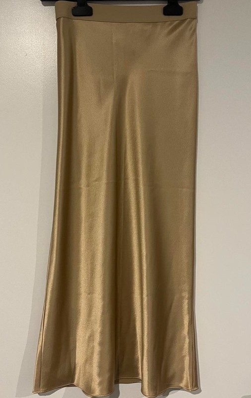 Acetate Satin Champagne gold midi-maxi slip skirt capsule day to night UK 6 8 gallery