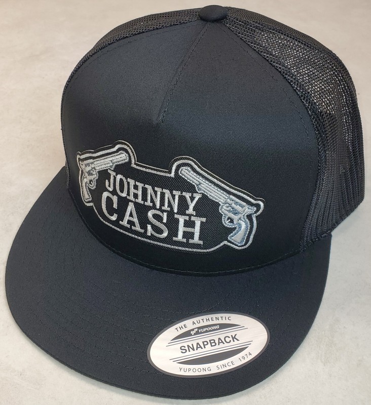 Johnny Cash Double Pistol Patch Trucker Hat / YP Classics 6006 Black/Black