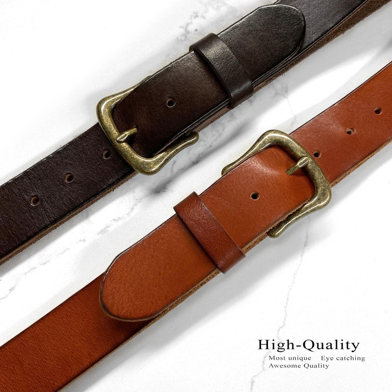 Women's Full Grain Casual Leather Belt Antiqued Solid Brass Buckle 1-1/2" wide gallery