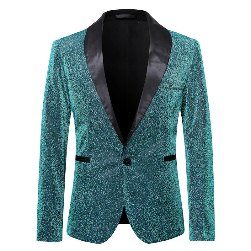 Mens Glitter Sequin Lapel Collar One Button Blazer Jacket Clubwear Singer Coat