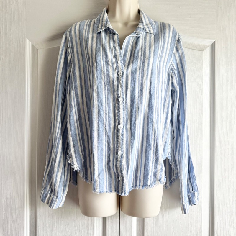 Bella Dahl Striped Linen Button Up Shirttail Shirt M