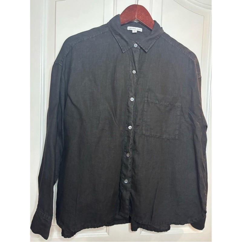 EUC James Perse Womens Black Linen Button-Up Shirt size 1/S