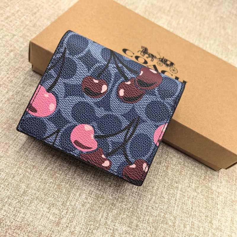 Coach Snap Wallet – CZ347 Denim Blue Signature Canvas w/Pink Cherry Print -NWT