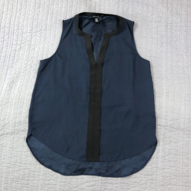 Kenneth Cole Top Women Large Dark Blue Sleeveless Blouse Office Career Evening