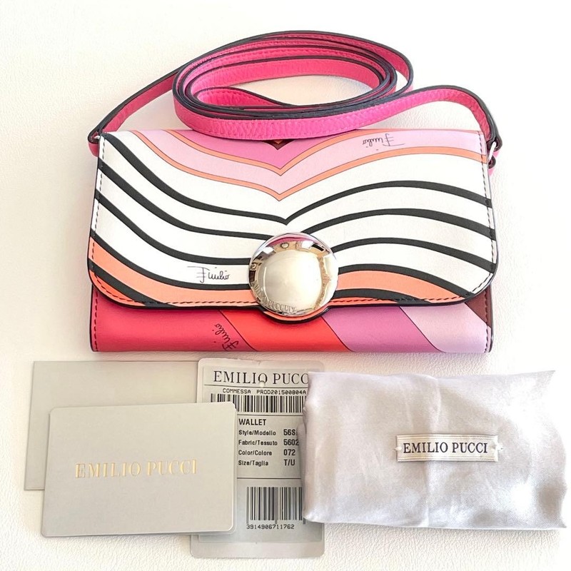 EMILIO PUCCI Marble Print Wallet Crossbody Bag Leather Multicolor 2Way