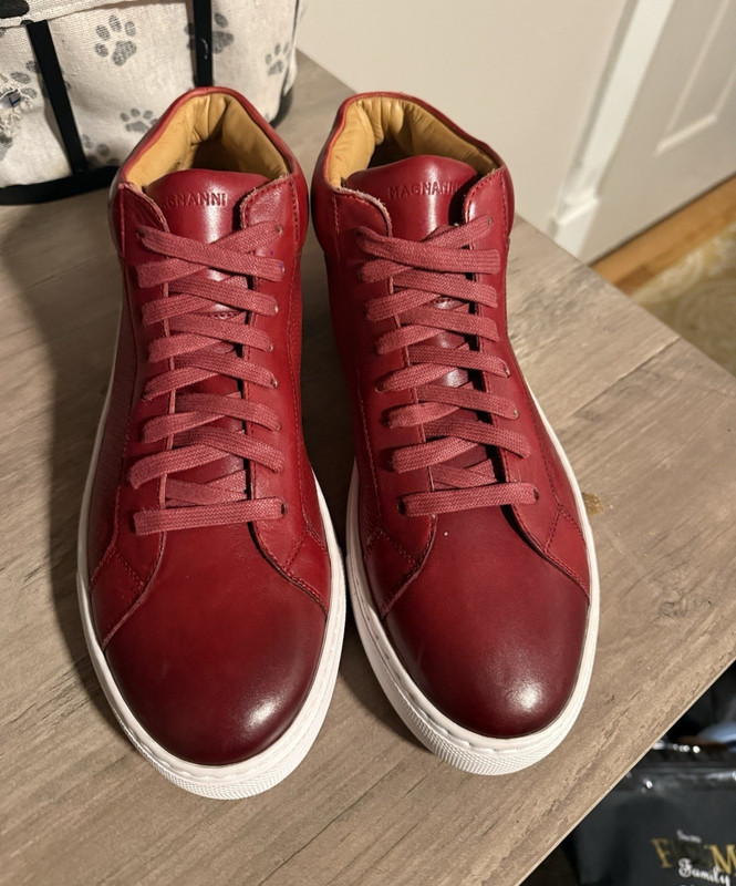 Magnanni Costa Red/White Leather Mid Top Lace-Up Sneakers Rubber Outsole