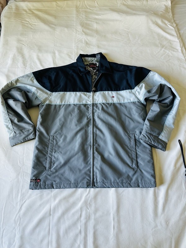 Quiksilver Men’s Gray Blue Colorblock Full Zip Jacket Stand Collar Pockets M