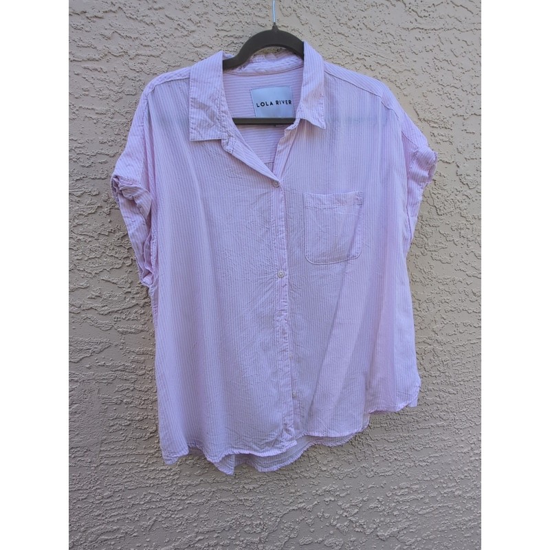 Lola River Button Down Shirt Womens Large Striped Pink/White Beach Tunic