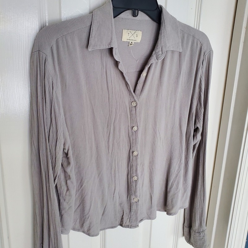 Thread & Supply Button Down Top Grey Gauze Textured Long Sleeve Casual Blouse M gallery