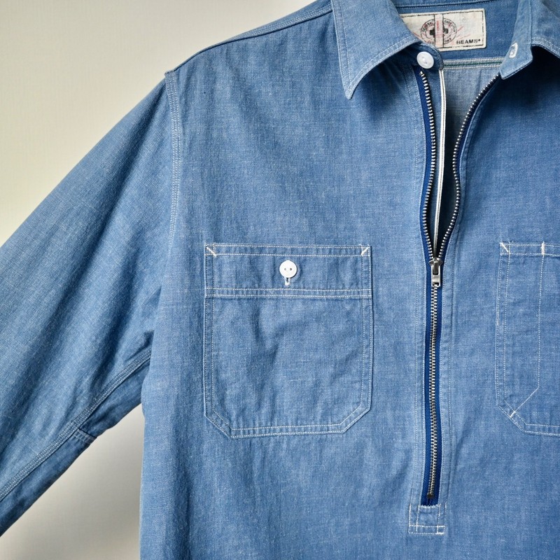 2000s BEAMS Plus x Sunny Sports half-zip denim work shirt, made in Japan, 38 gallery