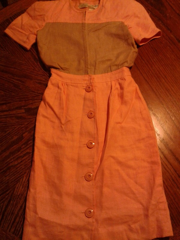 Vintage Valentino Boutique Womens Size 4 Peach Brown Shirt Dress (cb28)