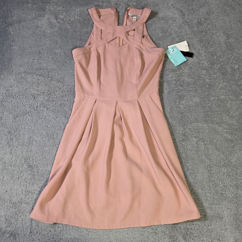 Speechless Womens XS Fit and Flare Dress Mauve Pink Cutout Halter Pleated Skater