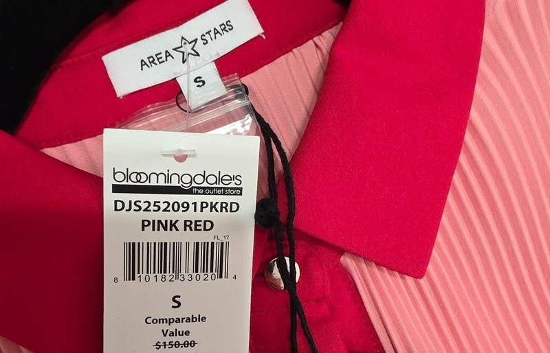 Area Stars Sz S Coral Red Pleated Colorblock Blouse Flutter Sleeve MSRP $150 gallery
