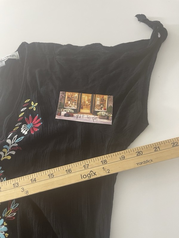 "Almost Famous Black Romper Size M Embroidered Boho Festival Tie Sleeve gallery