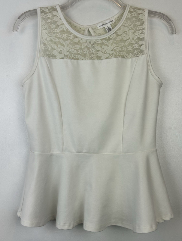 Ambiance Apparel Peplum Top Large Ivory Lace Juniors Retro Look Office