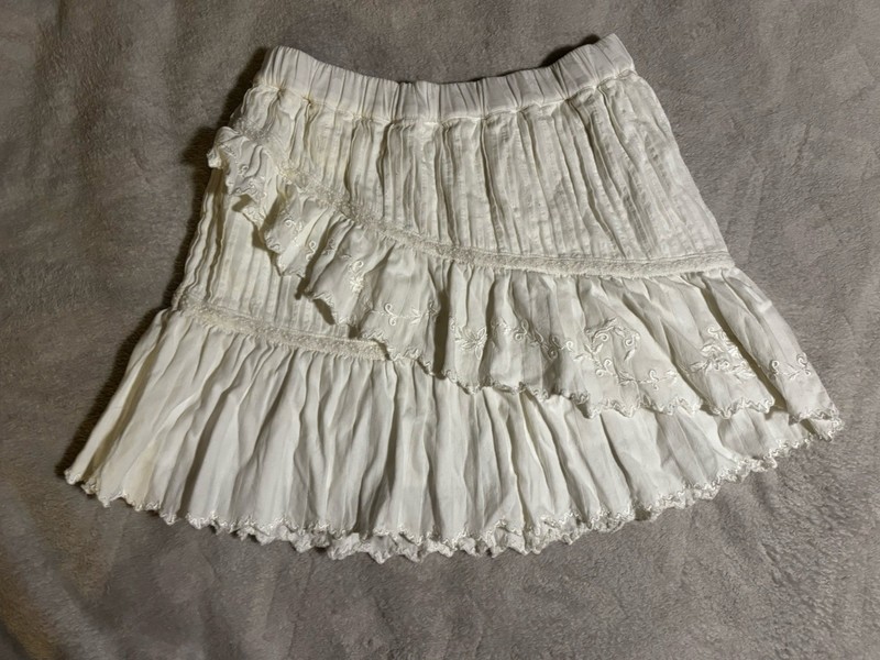 LoveShackFancy White Embroidered Ruffled Asymmetrical Mini Skirt S