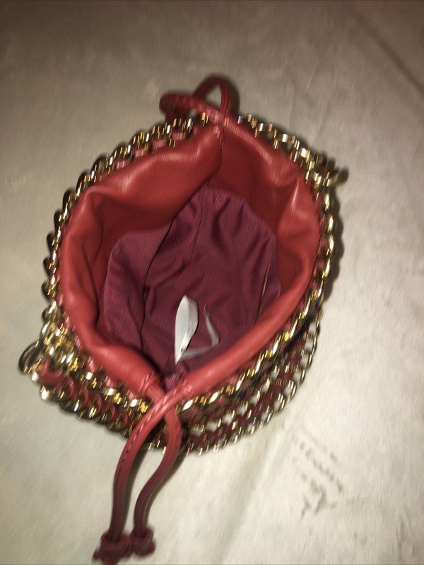 Street Level Drawstring Bucket Bag burgundy GOLD Chain Weaved New gallery