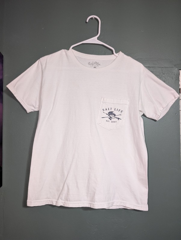 Salt Life Hunt & Dive Club Pocket T Shirt Mens Small White Graphic Short Sleeve
