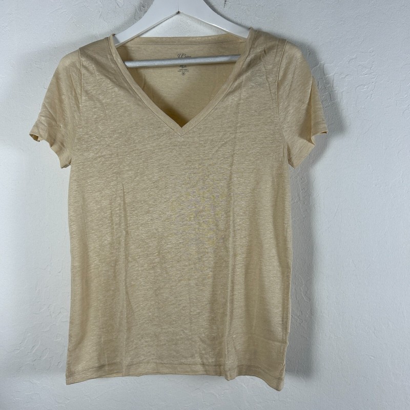 J. Crew Womens Medium Beige Linen Yarns V-Neck Short Sleeves Knit Tee AW123 NEW