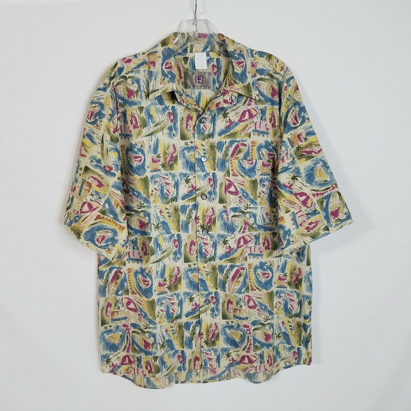 The Territory Ahead Button Front Hawaiian Shirt Mens Size Medium P421P