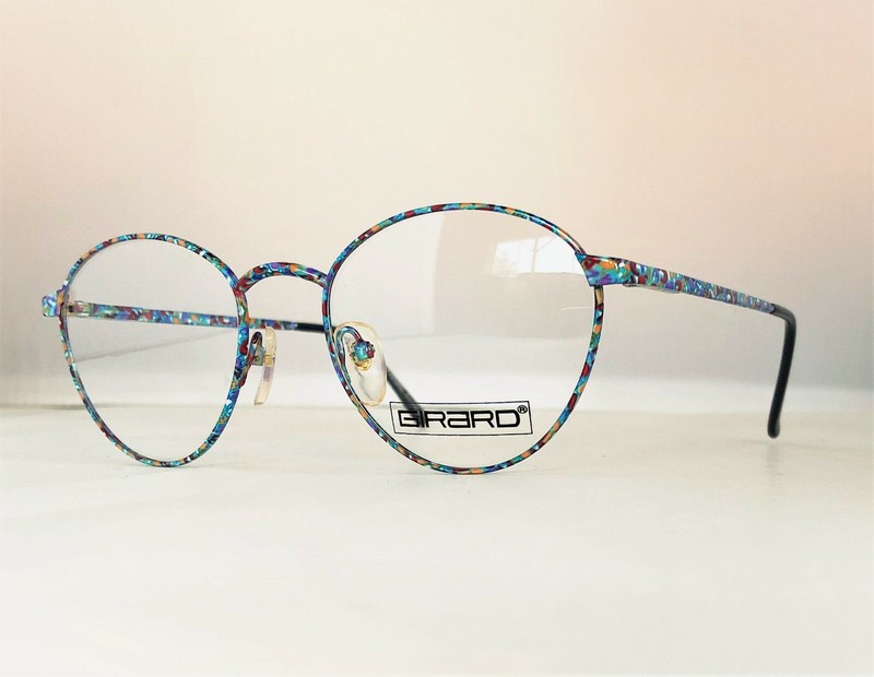 TRUE VINTAGE GIRARD CONFETTI COLORFUL EYEGLASS FRAMES KOREA 52mm SPRING HINGES
