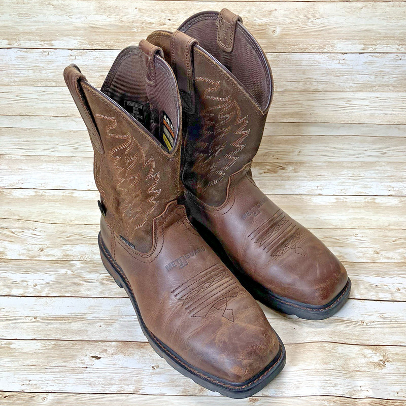 Ariat Groundbreaker MetGuard Square Steel Toe Pull On Brown Leather Work Boot 7D